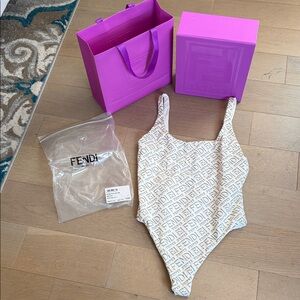 Fendi White Logo-Print One-Piece Swimsuit